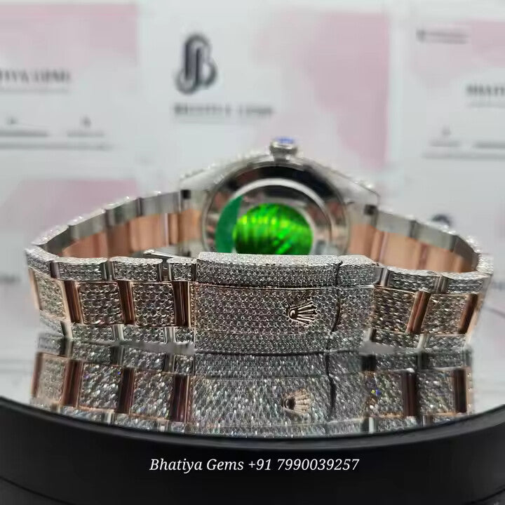 VVS White Moissanite Diamond Fully Iced Out Automatic Movement Hip Hop Studded Skeleton Two Tone Luxury Handmade Men's Watch