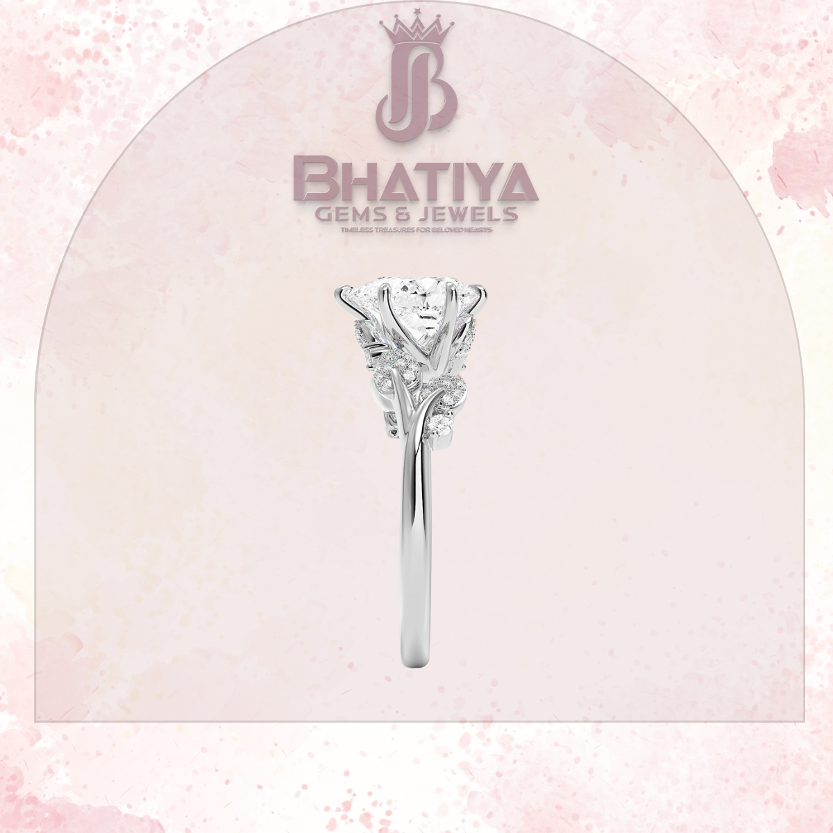 Timeless Elegance Solitaire Ring with Diamond Leaf Accents 14K Gold