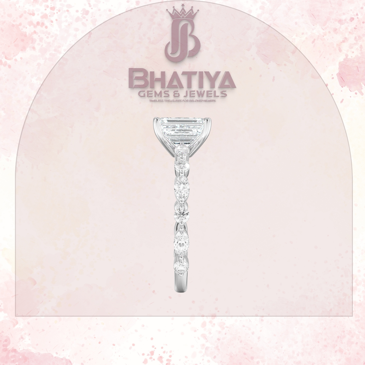 Classic Diamond Ring with Round Diamond Side Accents in IGI Certified Yellow Gold and Silver 925.