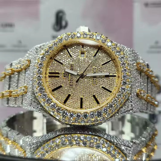 Men's Stainless Steel Hip Hop Bust Down Iced Out Moissanite Watch Bestselling Wholesale Price and Free Shipping