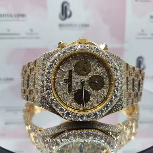 Moissanite Diamond Fully Iced Out Automatic Movement Hip Hop Two Tone Luxury Handmade Men's Watch