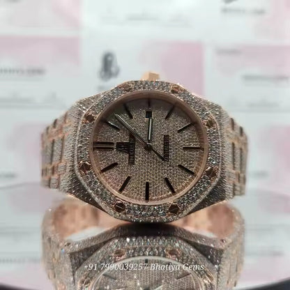 Moissanite Diamond VVS Hip-hop Watch Stainless Steel Handmade Setting Luxury With Handmade Diamond Setting