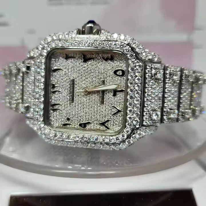 Hip Hop Style Meets Luxury with Our Certified Full Iced Out Diamonds Stainless Steel Moissanite Watch
