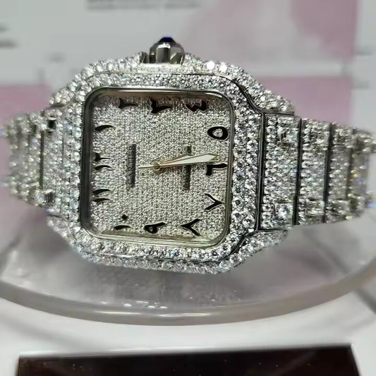 Hip Hop Style Meets Luxury with Our Certified Full Iced Out Diamonds Stainless Steel Moissanite Watch