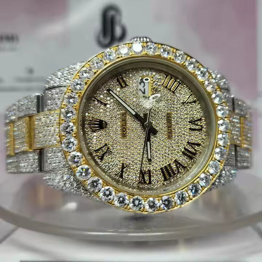 Top Quality Iced Out Moissanite Diamond Watch Men's Hip Hop Watch with Two Tone Luxury Wrist Watch for Him