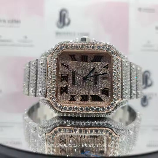 Stainless Steel Luxurious Vintage Rare Black Dial Fully Iced Out Moissanite Watch Hip Hop Lovers Dream