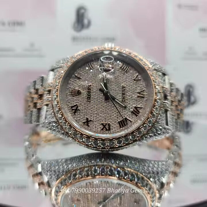 VVS Moissanite Diamond Hip-hop Watch Stainless Steel Handmade Setting Luxury With Handmade Diamond Setting