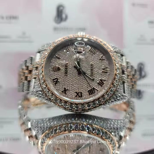 VVS Moissanite Diamond Hip-hop Watch Stainless Steel Handmade Setting Luxury With Handmade Diamond Setting