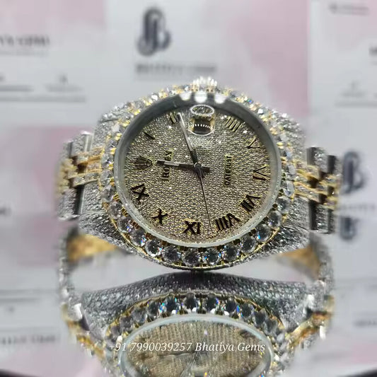 High Quality Luxury Men's Stainles Steel Hip Hop Watch with VVS Moissanite Diamond Handcrafted Setting