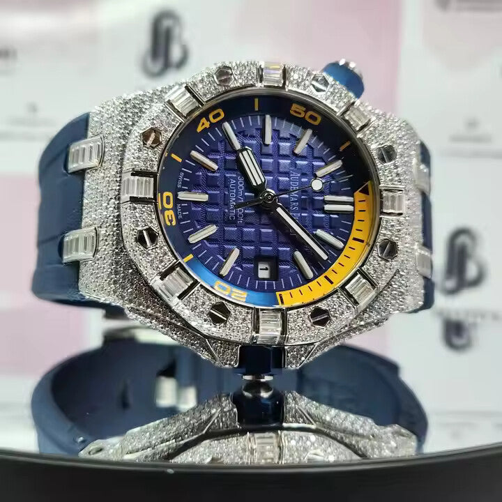 Top Selling Branded Iced Out Moissanite Watch Hip Hop Bust Down Chrono Watch for Men Rubber Belt Wholesale Price & Free Delivery