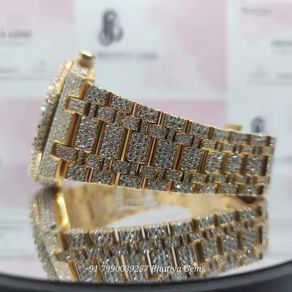 Moissanite Diamond Fully Iced Out Automatic Movement Hip Hop Two Tone Luxury Handmade Men's Watch