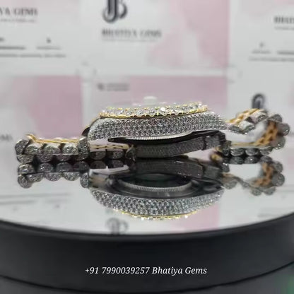 High Quality Luxury Men's Stainles Steel Hip Hop Watch with VVS Moissanite Diamond Handcrafted Setting