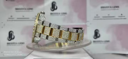 Top Quality Iced Out Moissanite Diamond Watch Men's Hip Hop Watch with Two Tone Luxury Wrist Watch for Him
