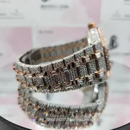 VVS Diamonds Luxurious Vintage Rare Black Dial Stainless Steel Fully Iced Out Moissanite Watch Hip Hop Lovers Dream