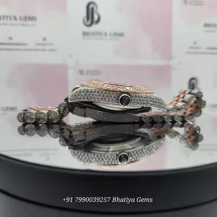 VVS Moissanite Diamond Hip-hop Watch Stainless Steel Handmade Setting Luxury With Handmade Diamond Setting
