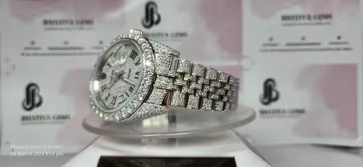 High Quality Stainless Steel Iced Out Moissanite Diamond VVS Clarity Studded Analog Watch Wholesale Price
