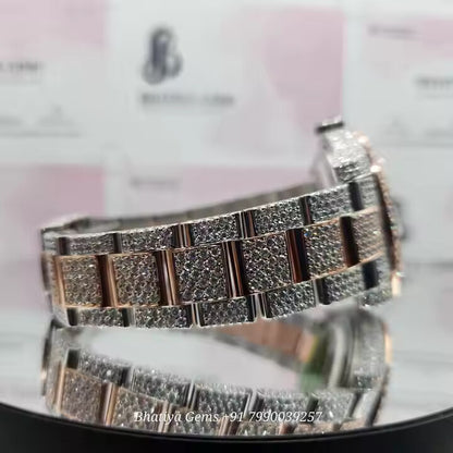 VVS White Moissanite Diamond Fully Iced Out Automatic Movement Hip Hop Studded Skeleton Two Tone Luxury Handmade Men's Watch