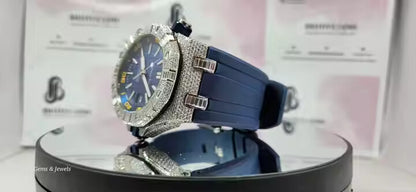 Top Selling Branded Iced Out Moissanite Watch Hip Hop Bust Down Chrono Watch for Men Rubber Belt Wholesale Price & Free Delivery