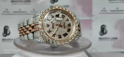 Handmade Stainless Steel Wrist Watch with VVS Moissanite Diamond Quartz Men's Fashion Iced Out Timepiece