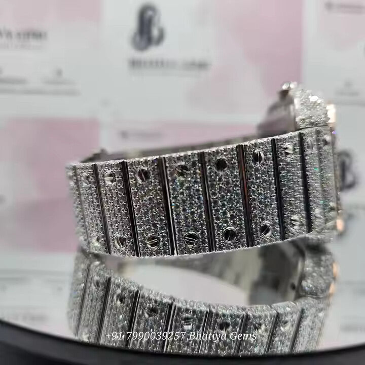 Stainless Steel Luxurious Vintage Rare Black Dial Fully Iced Out Moissanite Watch Hip Hop Lovers Dream