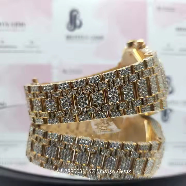Moissanite Diamond Fully Iced Out Automatic Movement Hip Hop Two Tone Luxury Handmade Men's Watch