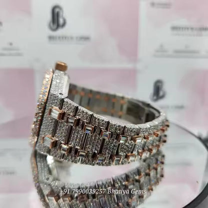 VVS Diamonds Luxurious Vintage Rare Black Dial Stainless Steel Fully Iced Out Moissanite Watch Hip Hop Lovers Dream