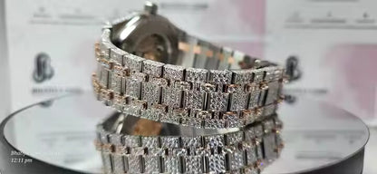 Two Tone Dial Bling Automatic Mechanical Iced Out Unisex Moissanite Diamond Watch Tester Pass Original Box Included