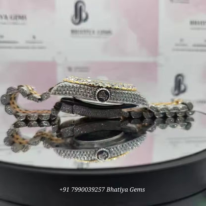 High Quality Luxury Men's Stainles Steel Hip Hop Watch with VVS Moissanite Diamond Handcrafted Setting