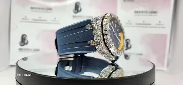 Top Selling Branded Iced Out Moissanite Watch Hip Hop Bust Down Chrono Watch for Men Rubber Belt Wholesale Price & Free Delivery