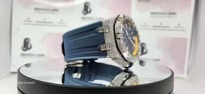Top Selling Branded Iced Out Moissanite Watch Hip Hop Bust Down Chrono Watch for Men Rubber Belt Wholesale Price & Free Delivery