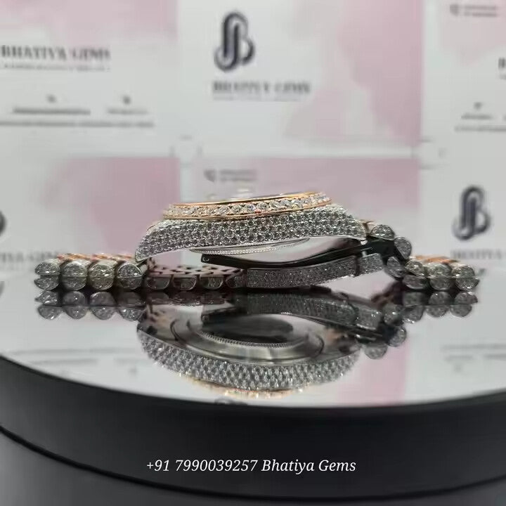 VVS Moissanite Diamond Hip-hop Watch Stainless Steel Handmade Setting Luxury With Handmade Diamond Setting