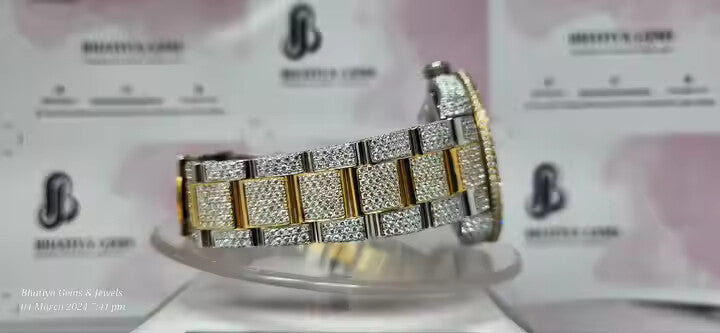 Top Quality Iced Out Moissanite Diamond Watch Men's Hip Hop Watch with Two Tone Luxury Wrist Watch for Him