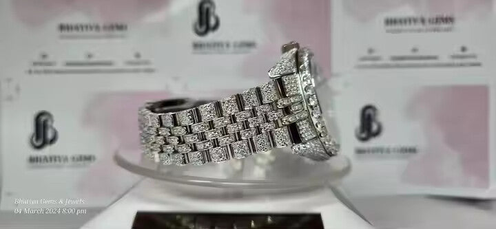 High Quality Stainless Steel Iced Out Moissanite Diamond VVS Clarity Studded Analog Watch Wholesale Price