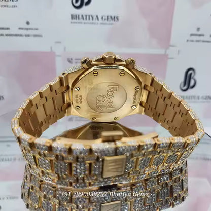 Moissanite Diamond Fully Iced Out Automatic Movement Hip Hop Two Tone Luxury Handmade Men's Watch