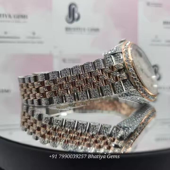 VVS Moissanite Diamond Hip-hop Watch Stainless Steel Handmade Setting Luxury With Handmade Diamond Setting