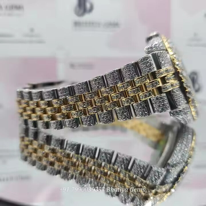 High Quality Luxury Men's Stainles Steel Hip Hop Watch with VVS Moissanite Diamond Handcrafted Setting