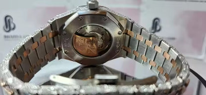 Two Tone Dial Bling Automatic Mechanical Iced Out Unisex Moissanite Diamond Watch Tester Pass Original Box Included