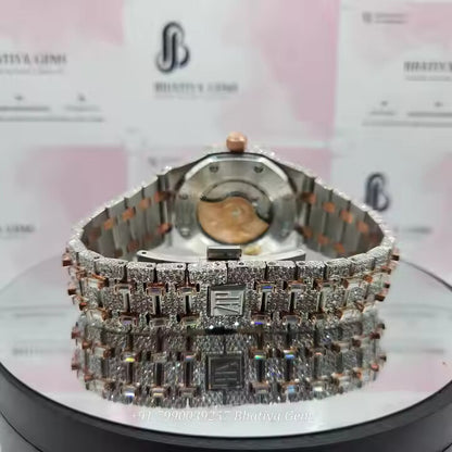 VVS Diamonds Luxurious Vintage Rare Black Dial Stainless Steel Fully Iced Out Moissanite Watch Hip Hop Lovers Dream