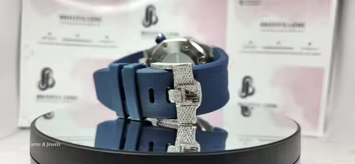 Top Selling Branded Iced Out Moissanite Watch Hip Hop Bust Down Chrono Watch for Men Rubber Belt Wholesale Price & Free Delivery