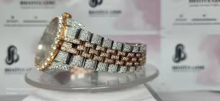 Handmade Stainless Steel Wrist Watch with VVS Moissanite Diamond Quartz Men's Fashion Iced Out Timepiece
