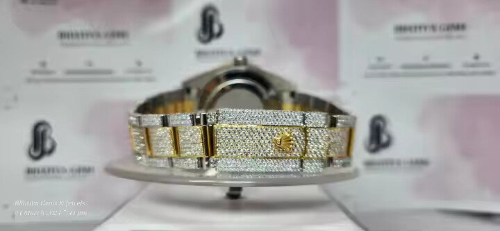 Top Quality Iced Out Moissanite Diamond Watch Men's Hip Hop Watch with Two Tone Luxury Wrist Watch for Him