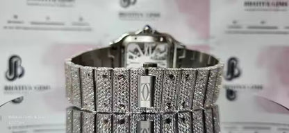 Skeleton Silver Men's Iced Out Moissanite Quartz Hip Hop Luxury Mechanical Wrist Watch for Men