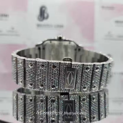 Stainless Steel Luxurious Vintage Rare Black Dial Fully Iced Out Moissanite Watch Hip Hop Lovers Dream