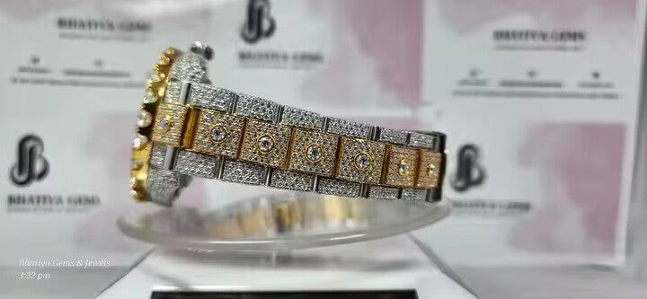 High Quality Luxury Men's Stainless Steel Hip Hop Watch with VVS Moissanite Diamond Handcrafted Setting