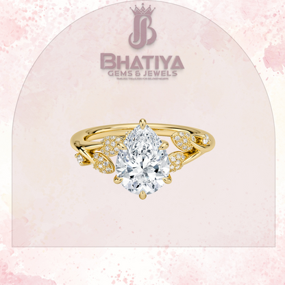 Timeless Elegance Solitaire Ring with Diamond Leaf Accents 14K Gold