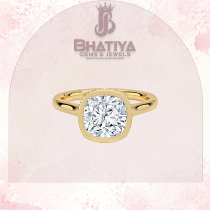 Radiant Elegance luxury Cut Diamond Ring in Yellow Gold Bezel Setting