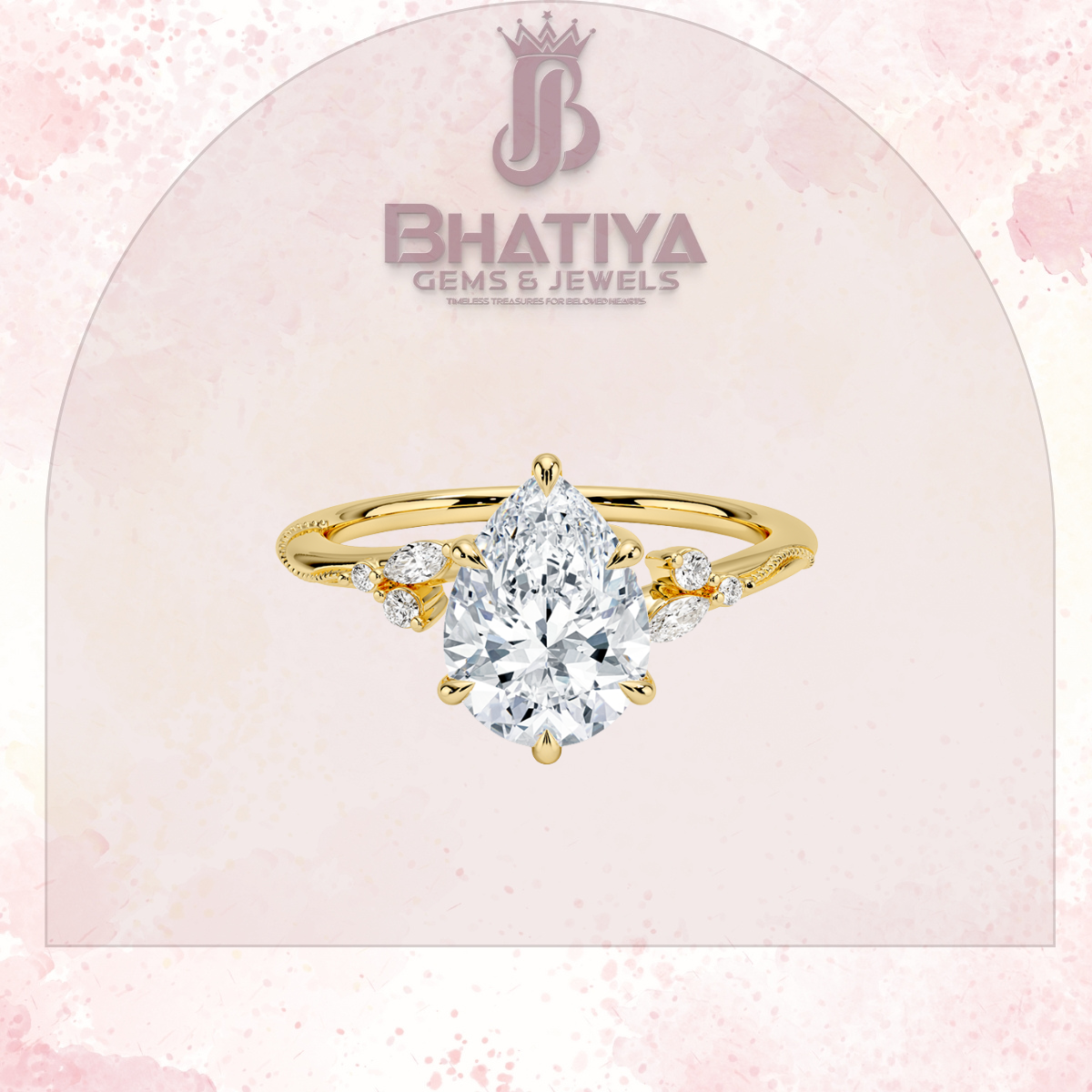 Vintage-Inspired Diamond Engagement Ring – 6-Prong Setting with Side Accents in Yellow Gold