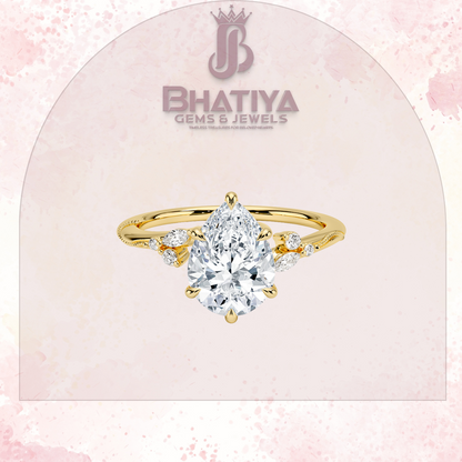 Vintage-Inspired Diamond Engagement Ring – 6-Prong Setting with Side Accents in Yellow Gold