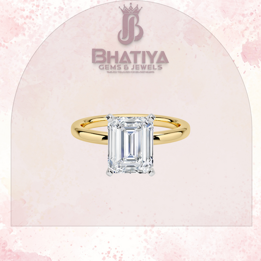 Elegant Emerald-Cut Solitaire Ring in 14K Yellow Gold with 2mm Comfort Fit Band and Moissanite Diamond – Perfect for Engagements and Gifts