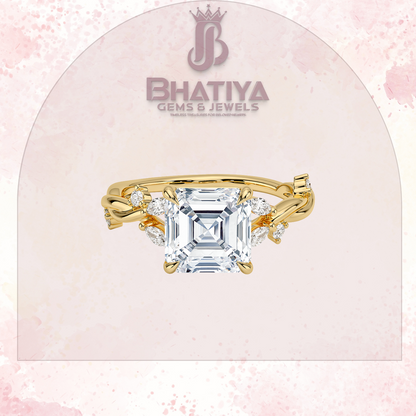 Engagement Ring in 14K Gold with Twisted Vine Band & Marquise Accents